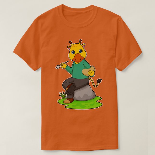 T-shirt Giraffe Comme Peintre Avec Brosse À Peinture (Design devant)