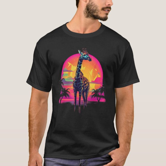 T-shirt Giraffe coucher de soleil rétro (Devant)