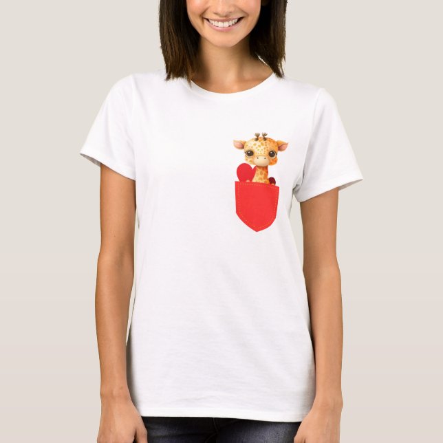 T-shirt Giraffe de bébé dans une poche rouge imprimée (Devant)
