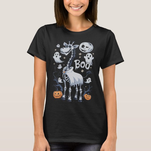 T-shirt Giraffe De Squelette En Fantômes Halloween (Devant)