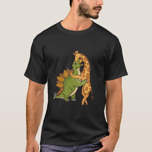 T-shirt Giraffe Dinosaur Hug Love Dino Animaux Safari Hall (Devant)