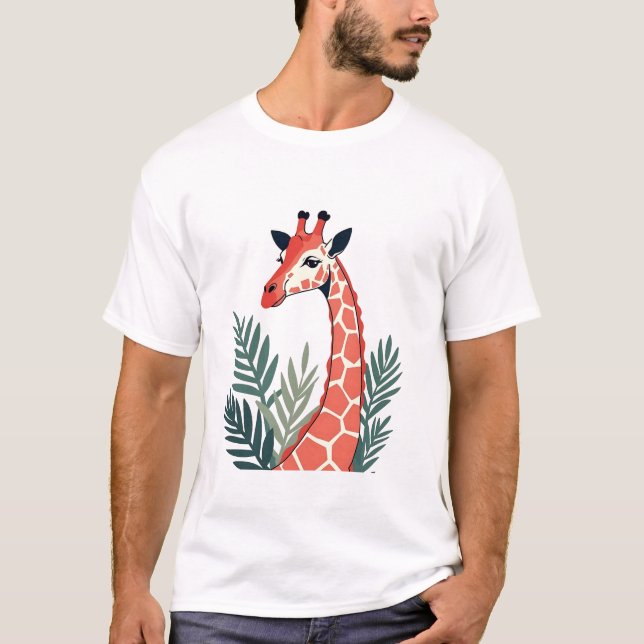 T-shirt Giraffe douce avec Feuilles tropicaux (Devant)