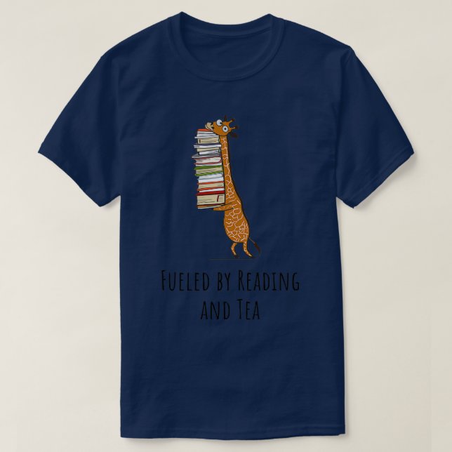 T-shirt Giraffe drôle tenant une pile de livres alimentés  (Design devant)