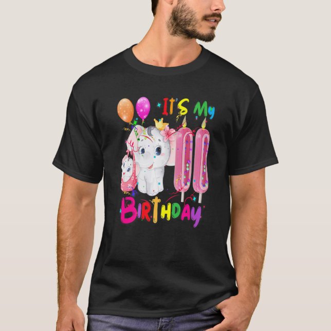 T-shirt Giraffe Elephant C'est mon 11e anniversaire filles (Devant)