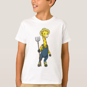 T-shirt Giraffe en fermier avec Pitchfork