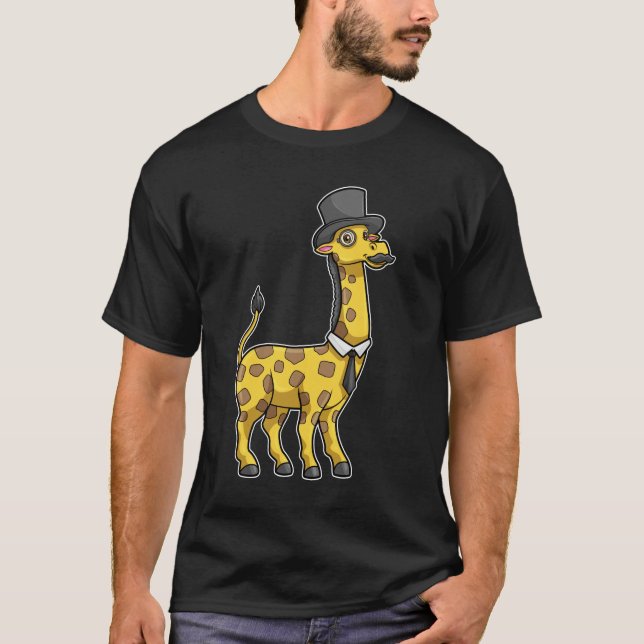 T-shirt Giraffe en Gentleman avec Casquette, Cravate et Mo (Devant)