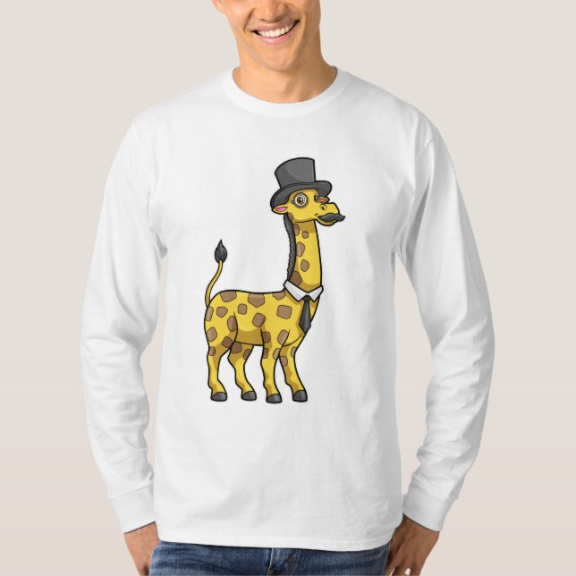 T-shirt Giraffe en Gentleman avec Casquette, Cravate et Mo (Devant)