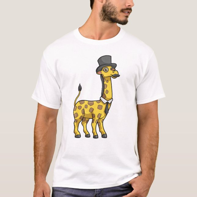 T-shirt Giraffe en Gentleman avec Casquette, Cravate et Mo (Devant)