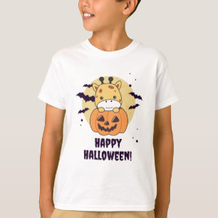 T-shirt Giraffe En Giraffes Cute Citrouille Joyeux Hallowe