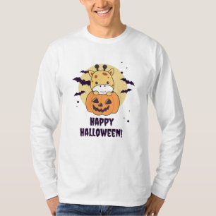 T-shirt Giraffe En Giraffes Cute Citrouille Joyeux Hallowe