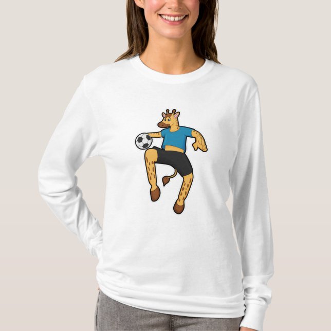 T-shirt Giraffe en joueur de football avec balle de footba (Devant)