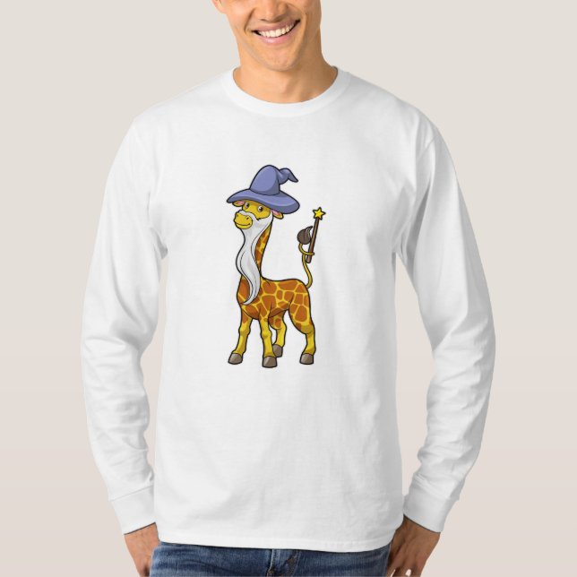 T-shirt Giraffe en magie avec baguette magique et Casquett (Devant)