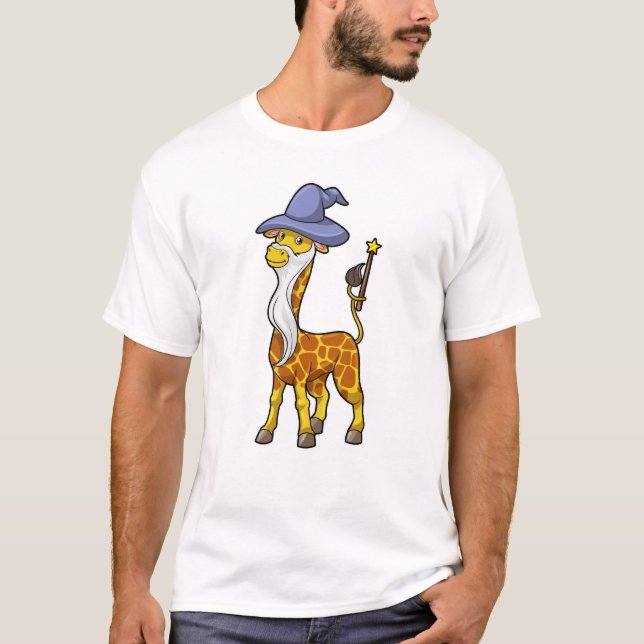 T-shirt Giraffe en magie avec baguette magique et Casquett (Devant)