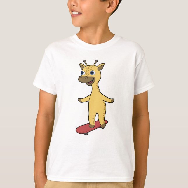 T-shirt Giraffe en patinage avec skateboard (Devant)
