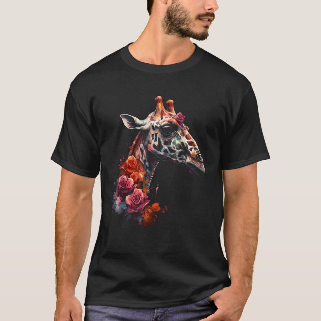 T-shirt Giraffe Fleurs d'oeuvres d'art Animal (Devant)