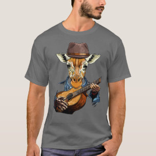 T-shirt Giraffe Jouer Guitare Acoustique Guitare Giraffe L