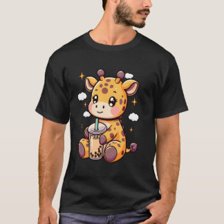 T-shirt Giraffe Lover Kawaii Giraffe Drinks Boba Tea Bubbl