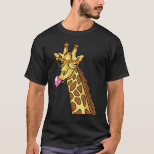 T-shirt Giraffe mignonne avec lunettes et gomme à mâcher