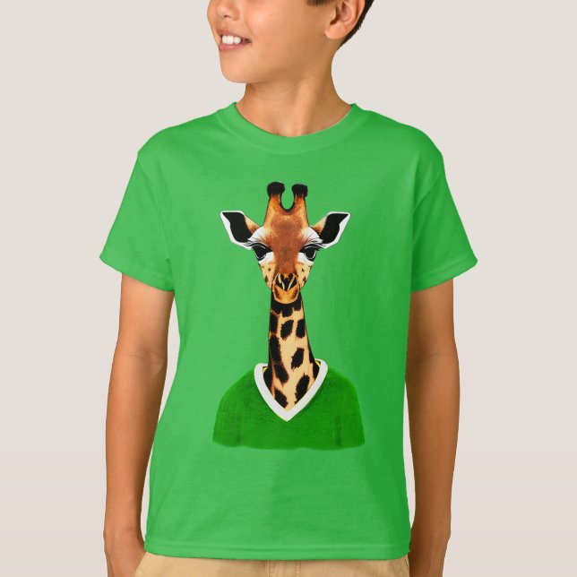 T-shirt Giraffe mignonne portant un pull vert Tee pour enf (Devant)