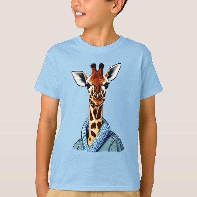 T-shirt Giraffe mignonne portant une veste Denim Tee pour  (Devant)