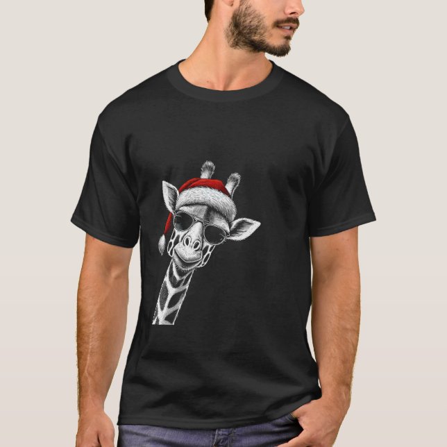 T-shirt Giraffe Noël Santa Hat Pajama Funny Giraffe X (Devant)
