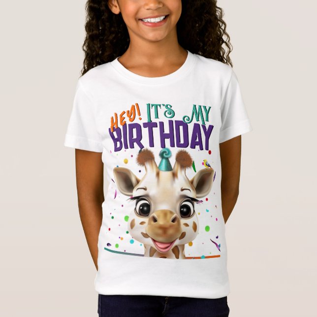 T-Shirt Giraffe Rainbow Confetti C'est mon anniversaire (Devant)
