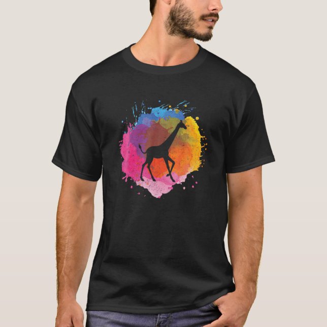 T-shirt Giraffe Retro Aquarelle Splash Cadeau (Devant)