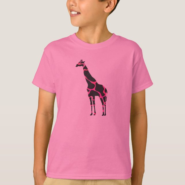 T-shirt Giraffe Rose chaud et Silhouette noire (Devant)