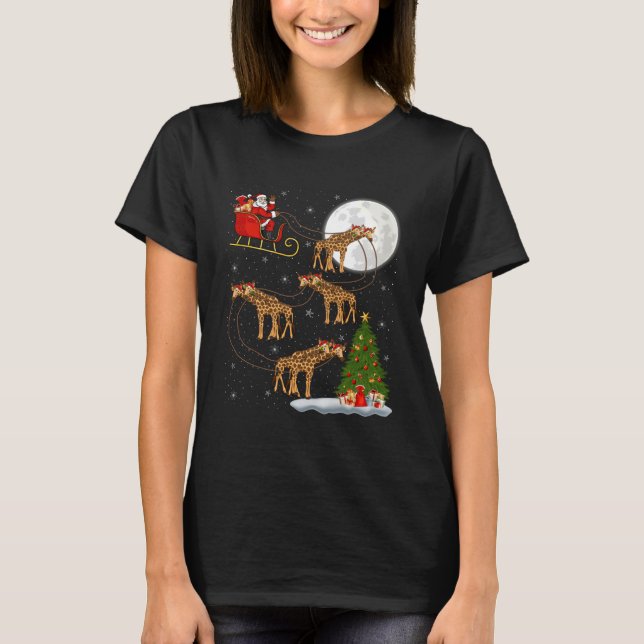 T-shirt Giraffe Santa Sleigh Flying Funny Magical Christma (Devant)