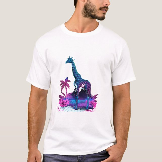 T-shirt Giraffe Synthwave Vaporwave Art (Devant)