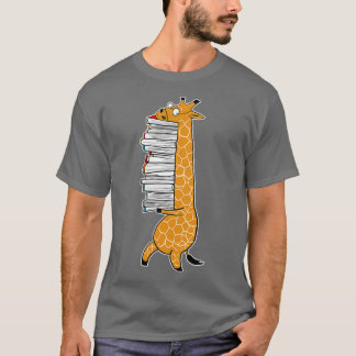 T-shirt Giraffe tenant une pile de livres, des boîtiers de