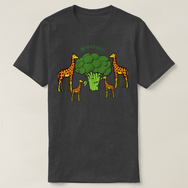 T-shirt Giraffe Végétarienne Famille Manger Brocoli (Design devant)