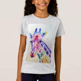 T-Shirt Giraffe Whimsical Aquarelle gris filles T Chemise