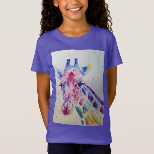 T-Shirt Giraffe Whimsical Aquarelle Purple Girls T Shirt