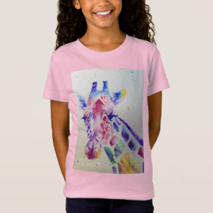 T-Shirt Giraffe Whimsical Watercolor rose Girls T Shirt