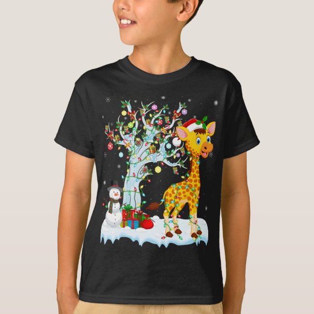 T-shirt Giraffe Xmas Élément Arbre Éclairage Giraffe Noël (Devant)
