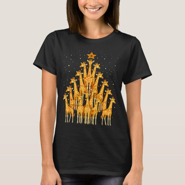 T-shirt Giraffes Forming Christmas Tree Lights Star Safari (Devant)
