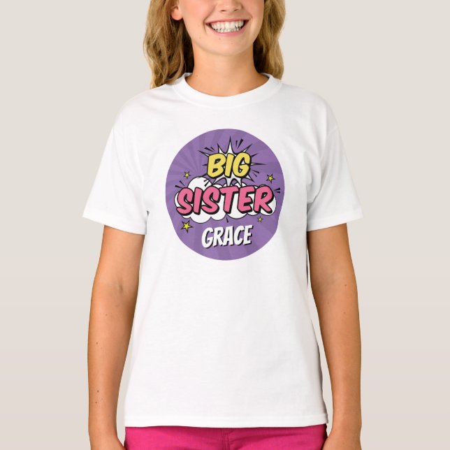 T-shirt Girl Comic Book Superhero Baby shower Big Sister (Devant)