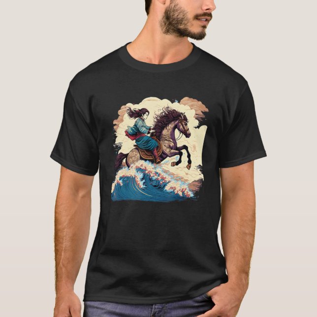 T-shirt Girl Horse Riding Equestrian Japanese Aesthetic (Devant)