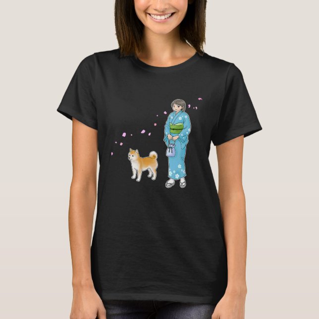 T-shirt Girl In Kimono & A Shiba Inu Jouissant D'Un Souffl (Devant)