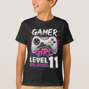 T-shirt Girl Level 11 Déverrouillé Jeu vidéo 11e anniversa