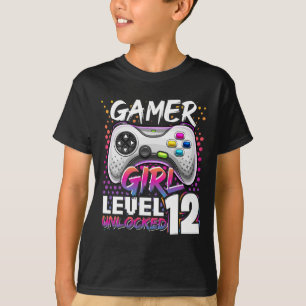 T-shirt Girl Level 12 Déverrouillé Jeu vidéo 12e anniversa