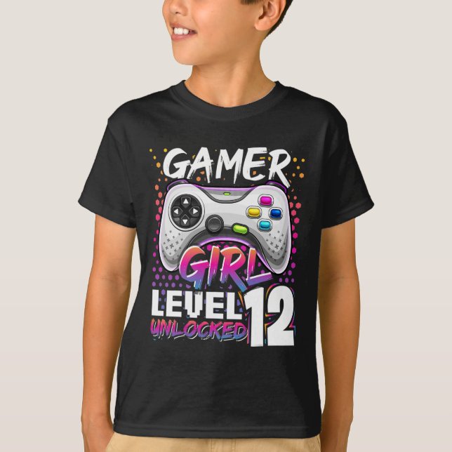 T-shirt Girl Level 12 Déverrouillé Jeu vidéo 12e anniversa (Devant)
