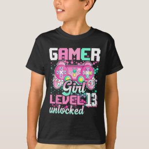 T-shirt Girl Level 13 Déverrouillé Jeu vidéo 13e anniversa