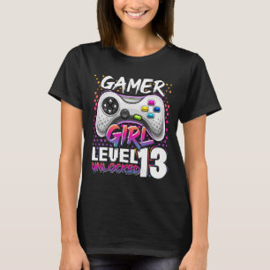 T-shirt Girl Level 13 Déverrouillé Jeu vidéo 13e anniversa