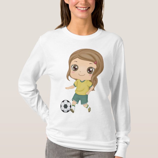T-shirt Girl Playing Soccer Adorable Kids Sports (Devant)