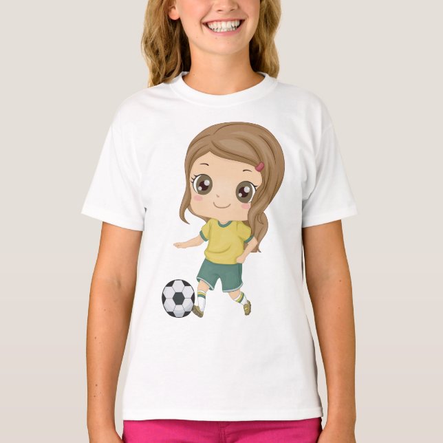 T-shirt Girl Playing Soccer Adorable Kids Sports (Devant)