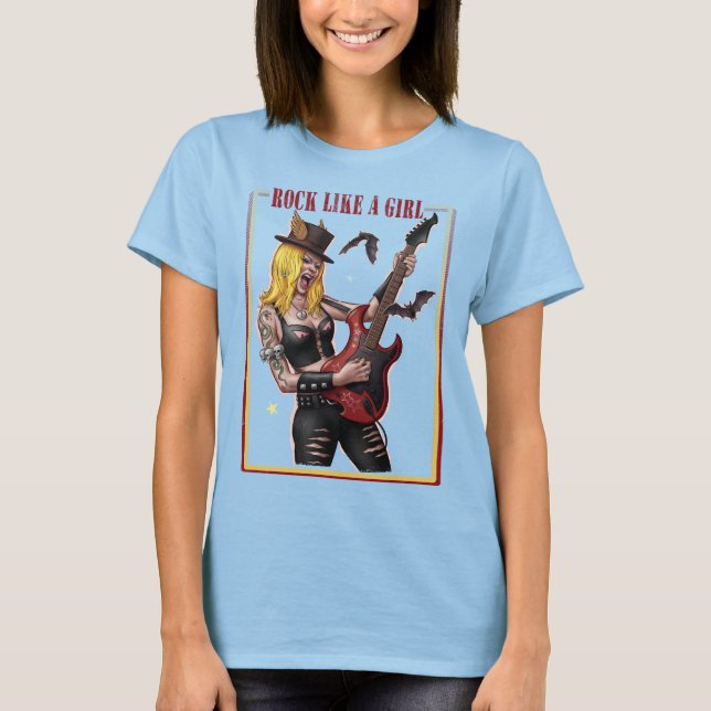 T-shirt Girl Power Rock – Rock Like a Girl  (Devant)