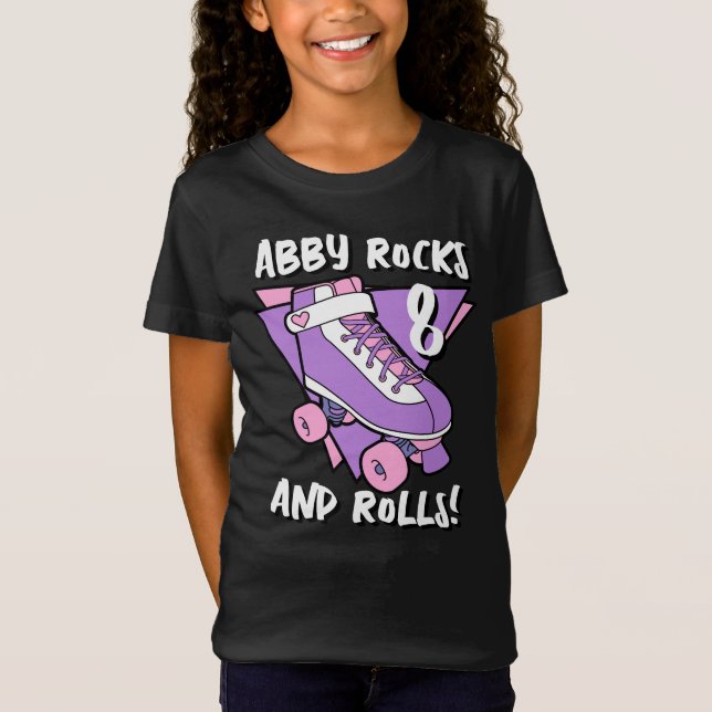 T-Shirt Girl Purple Roller Patinage Nom 8e anniversaire (Devant)