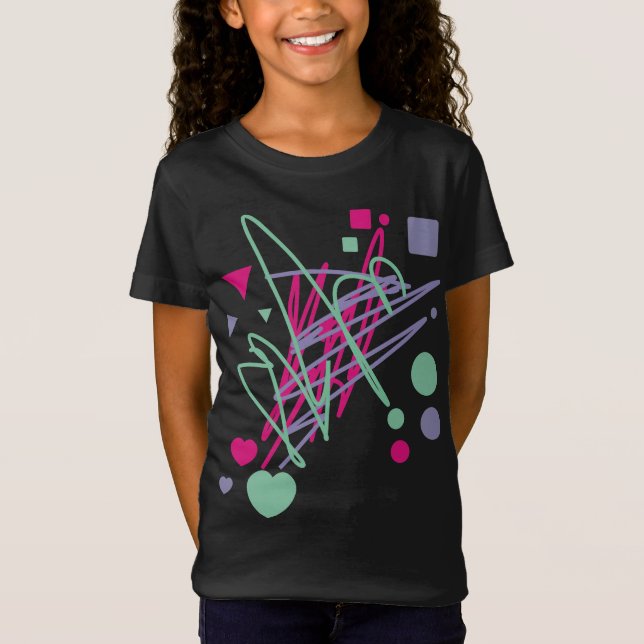 T-Shirt Girl rose bleu Aqua Scribbles Carré de coeur Cercl (Devant)